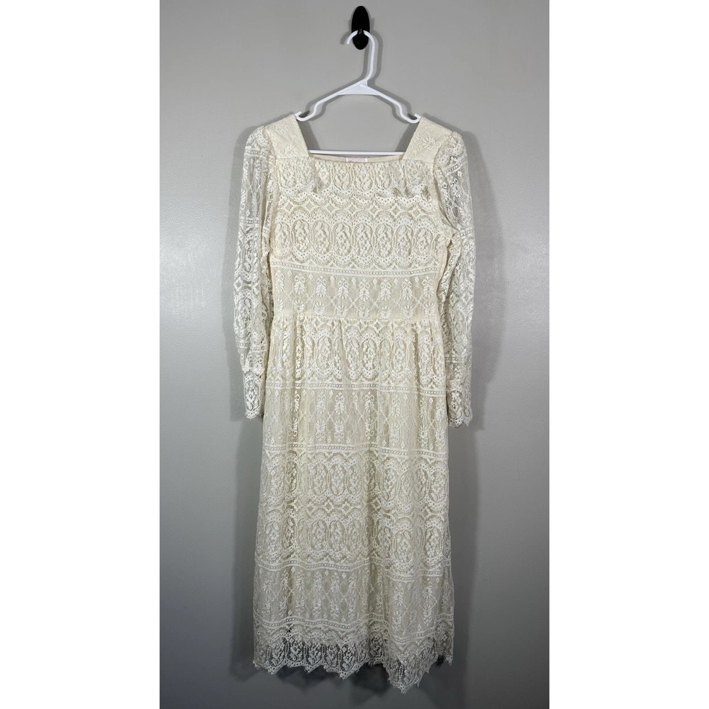 Vtg Petite Lanz Dress Women 6 Ivory Lace Cottagecore Prairie‎ Victorian Read